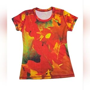 INKnBURN Women's Size Small Leaf Print Tech Shirt